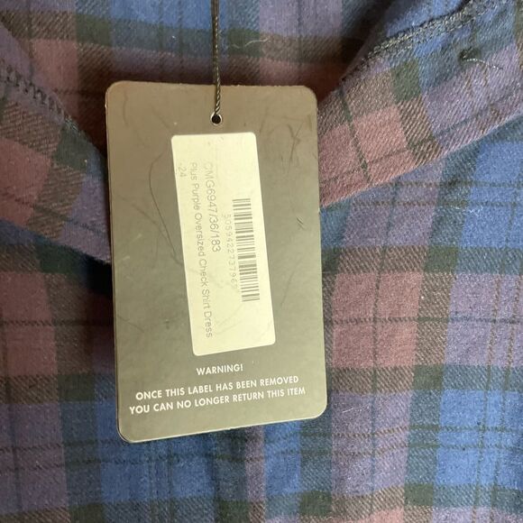 Prettylittlething Plus Purple Oversized Check Shirt Dress Size 20 - Picture 3 of 12
